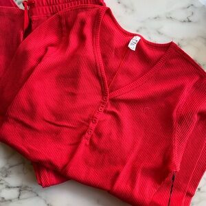 ZYIA Red Don’t Wake Me Thermal NWT XL Top and Large Bottoms